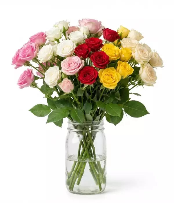 50 Blooms of Surprise Bud Roses in Mason Jar