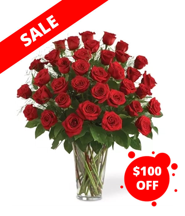 Three Dozen Long Stem Red Roses